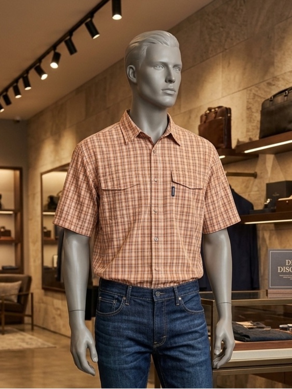 Columbia Orange Plaid Short-Sleeve Button-Down Shirt